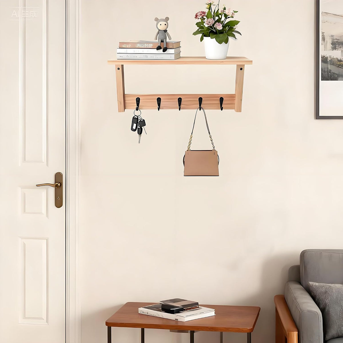 Wooden Key Shelf with Mail Slot - view 3
