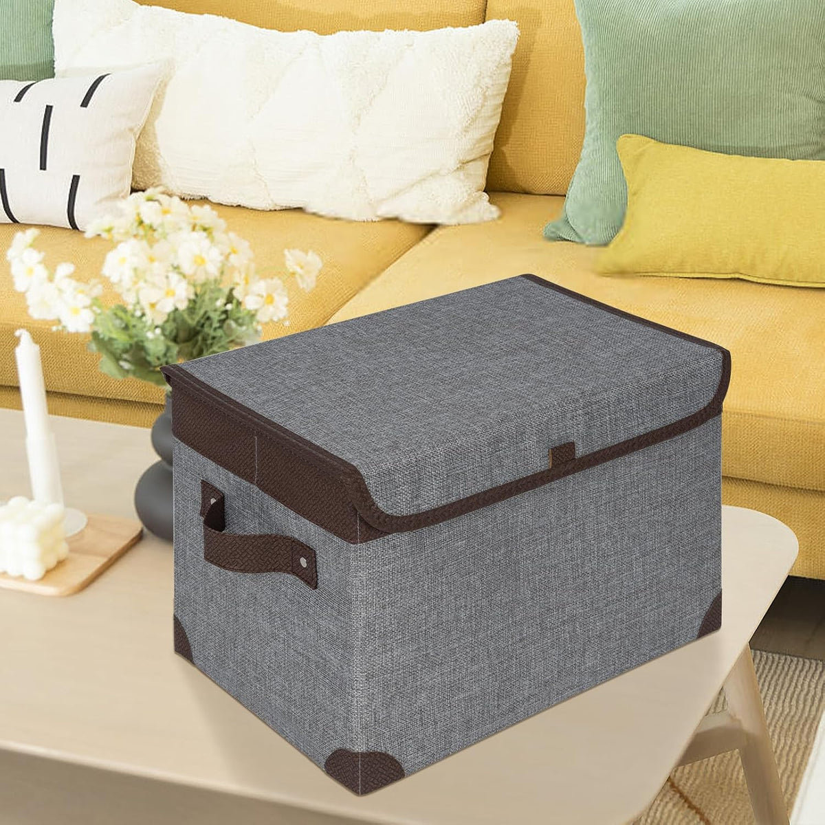 Brown-Trim Lidded Fabric Storage Box - view 2