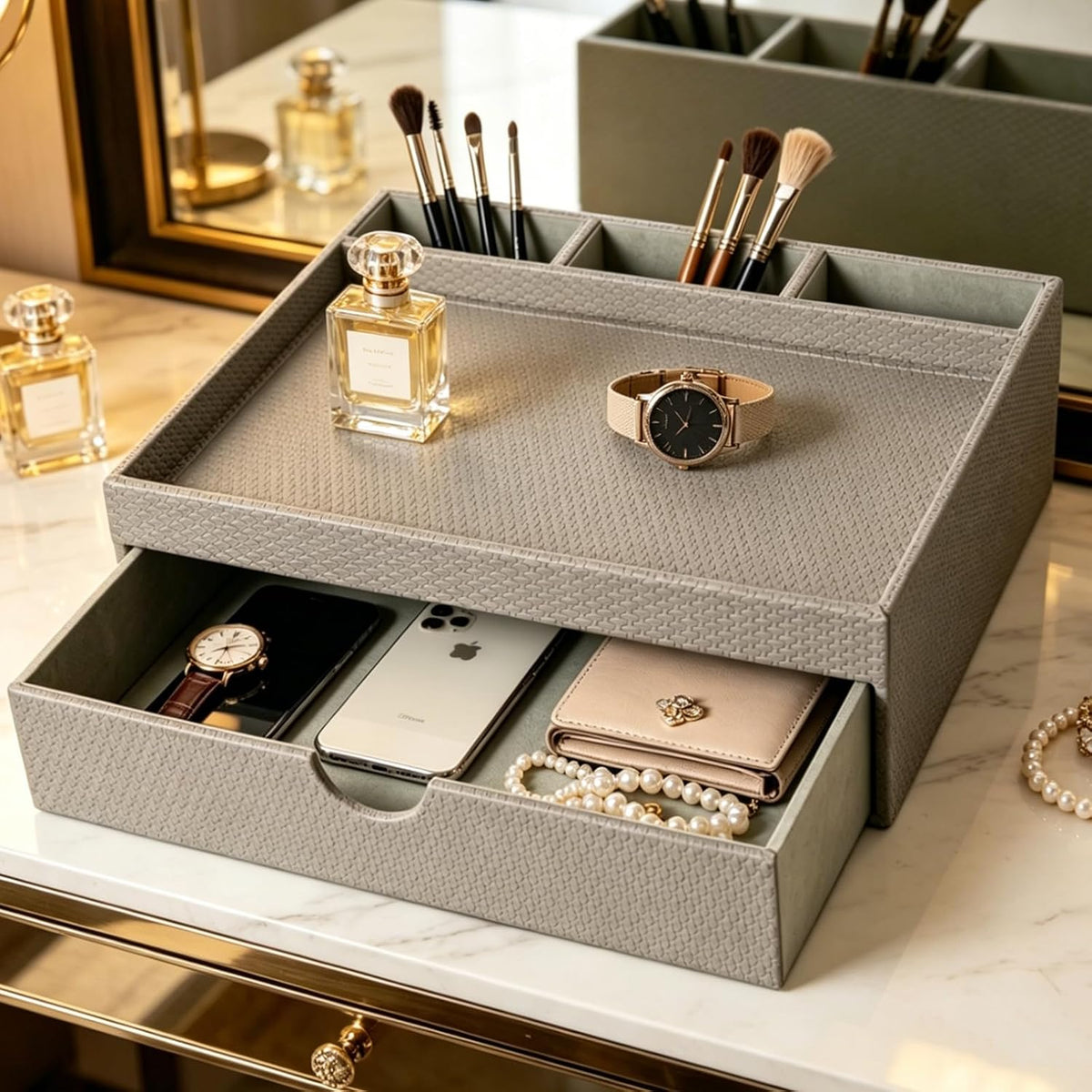 Gray Desk Organizer with Drawer - view 3