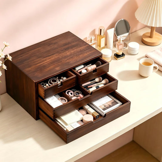 Dark Wooden Desktop Drawer Organizer - view 1
