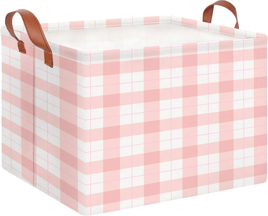 Pink Gingham Fabric Storage Bin - view 1