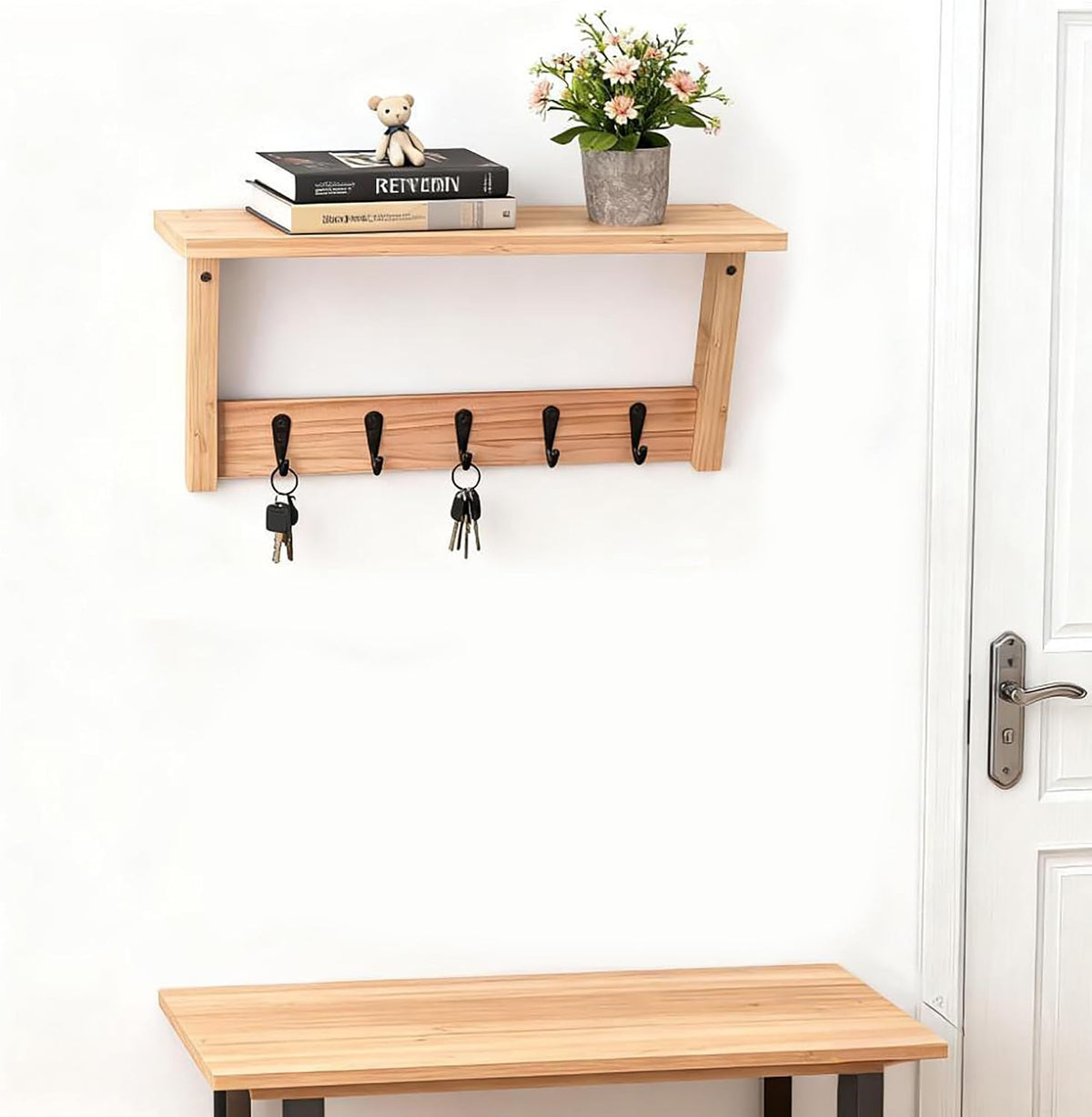 Wooden Key Shelf with Mail Slot - view 1