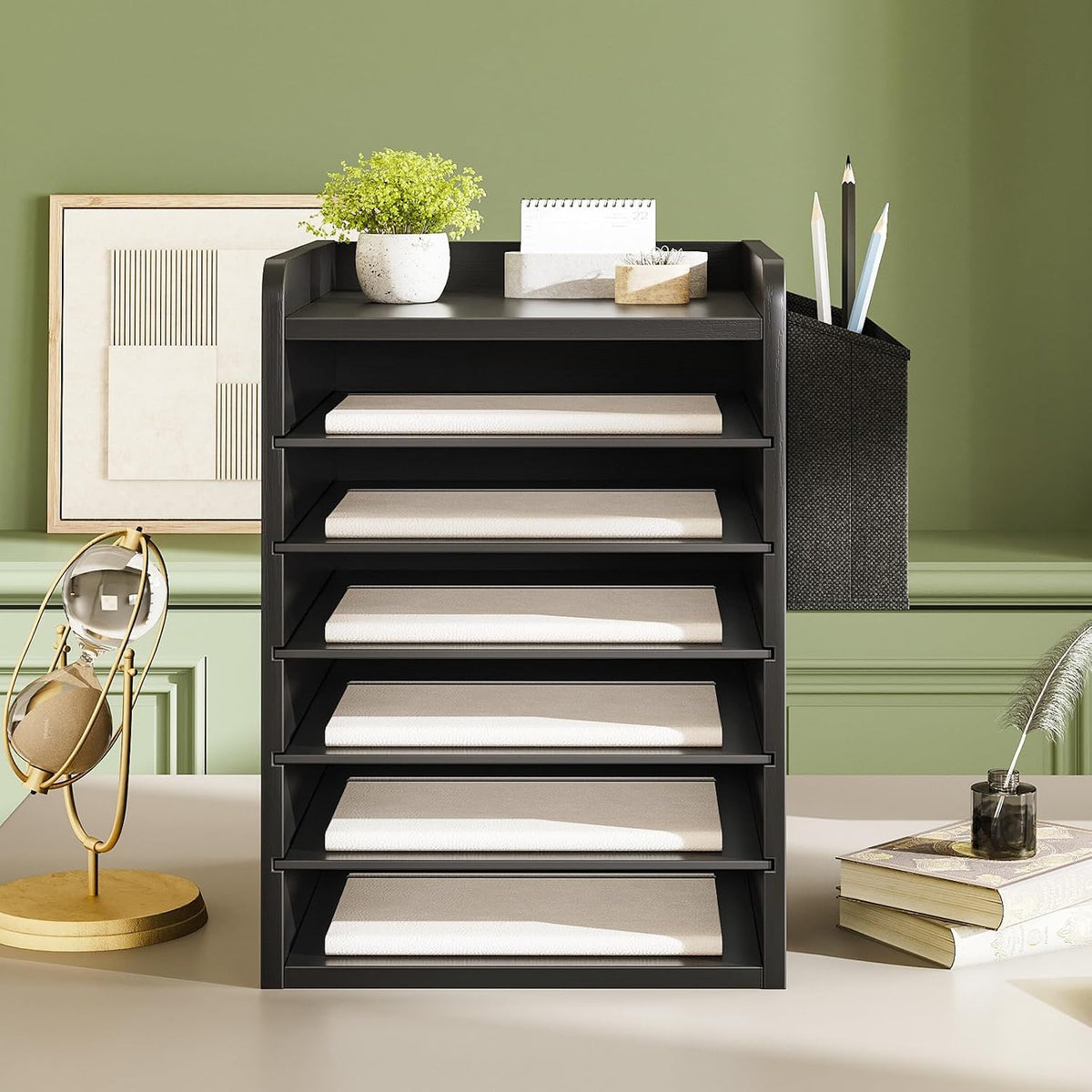 Black Paper Organizer with Side Holder - view 2