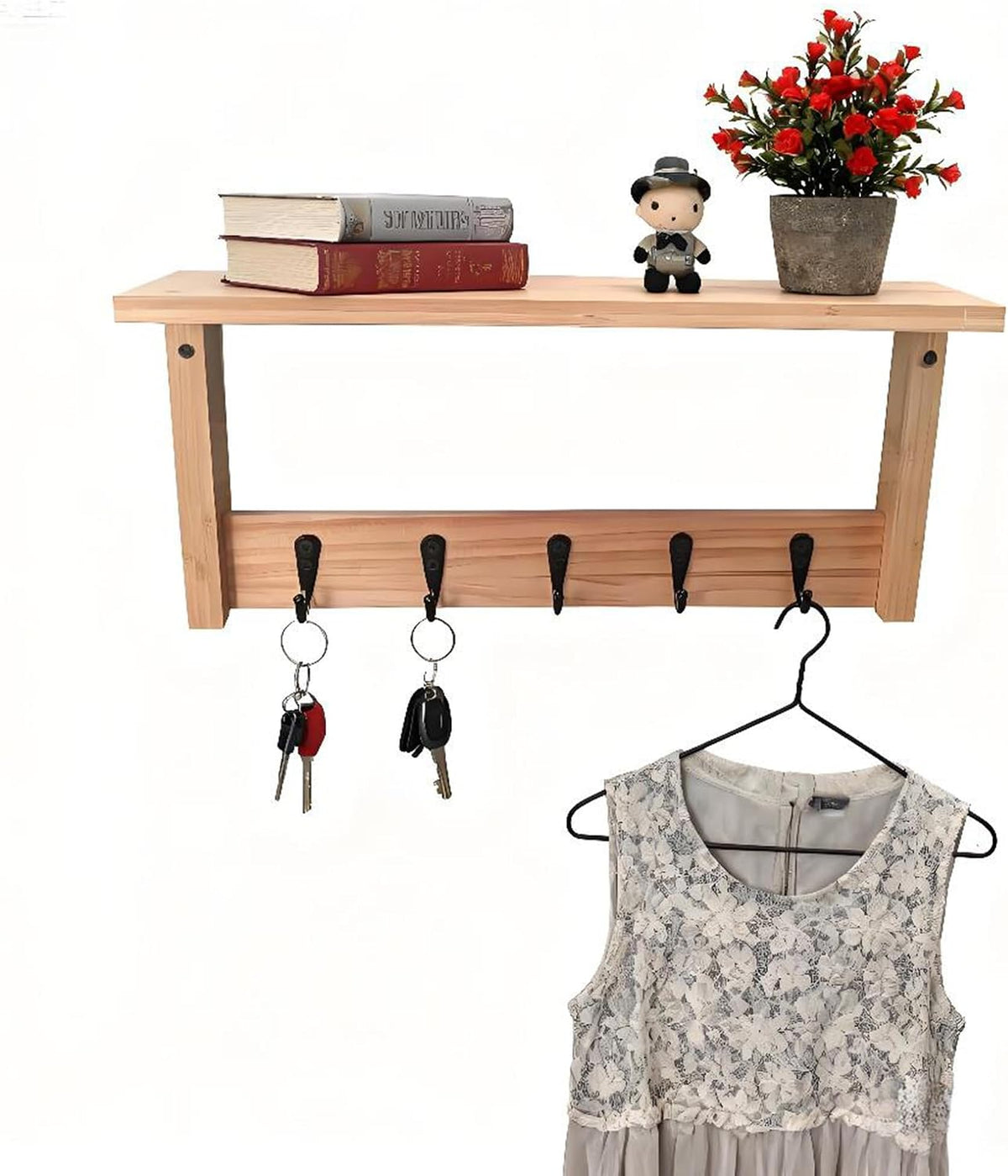 Wooden Key Shelf with Mail Slot - view 2