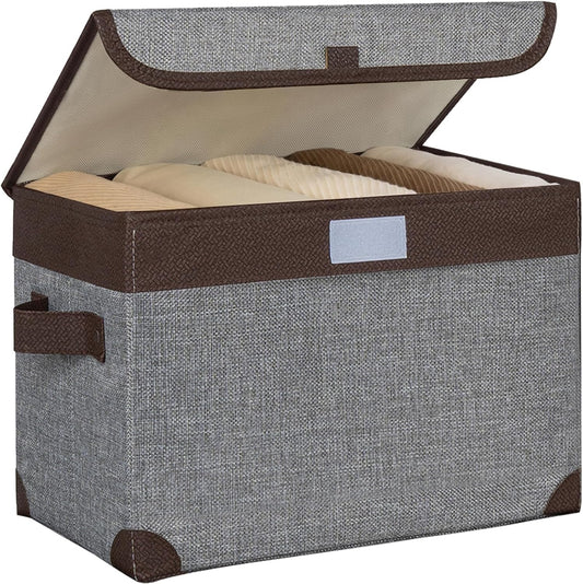 Brown-Trim Lidded Fabric Storage Box - view 1