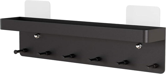 Black Wall Shelf with Hooks - view 1