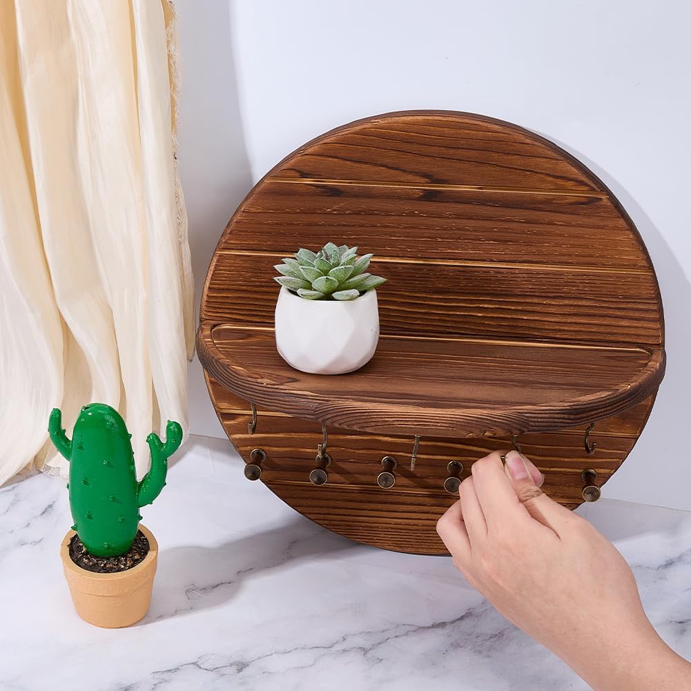 Round Wooden Key Shelf with Hooks - view 2