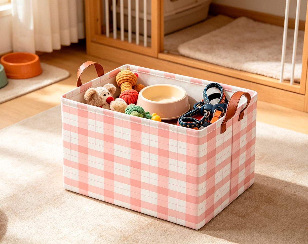Pink Gingham Fabric Storage Bin - view 3