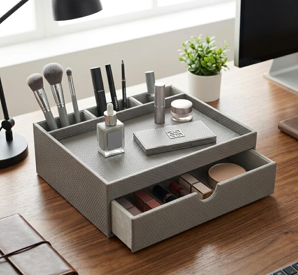 Gray Desk Organizer with Drawer - view 2