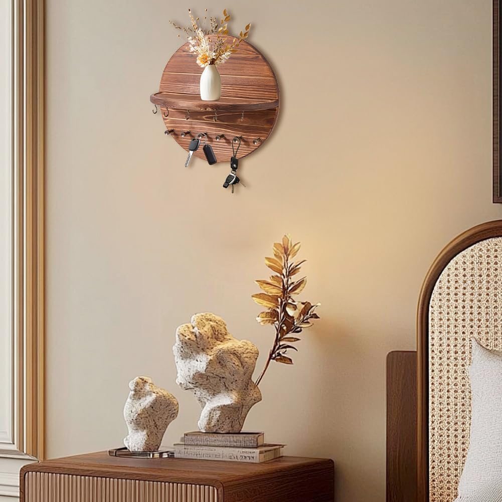 Round Wooden Key Shelf with Hooks - view 3
